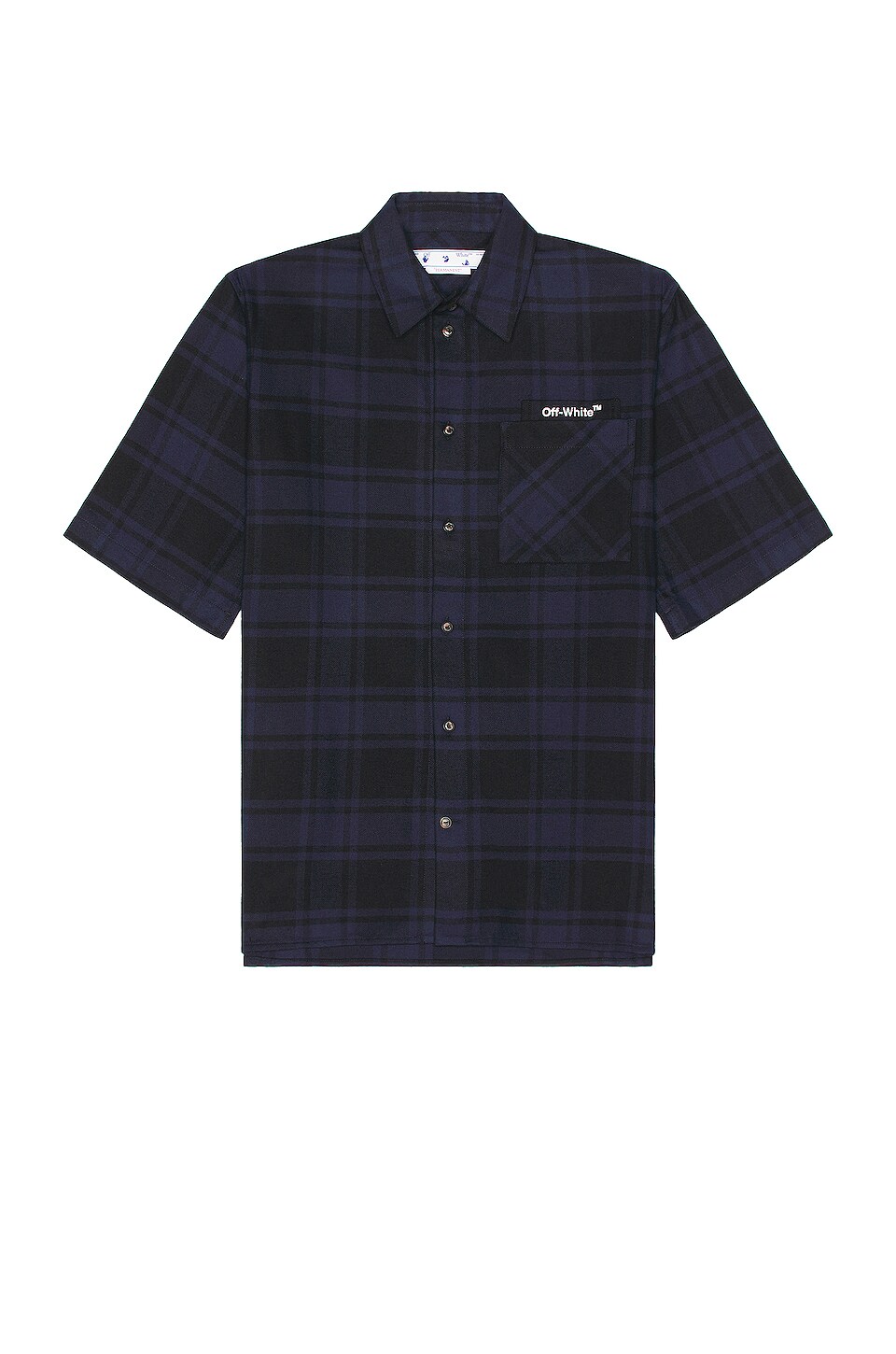 OFF-WHITE Outline Arrow Short Sleeve Flannel Shirt in Blue & Black