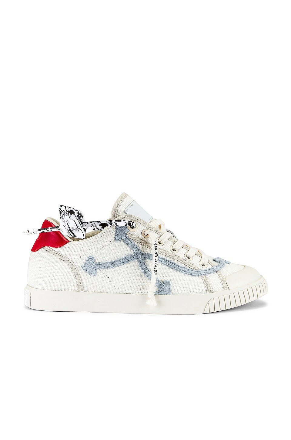 OFF-WHITE Low Vulcanized Canvas Sneakers in White & Light Blue 