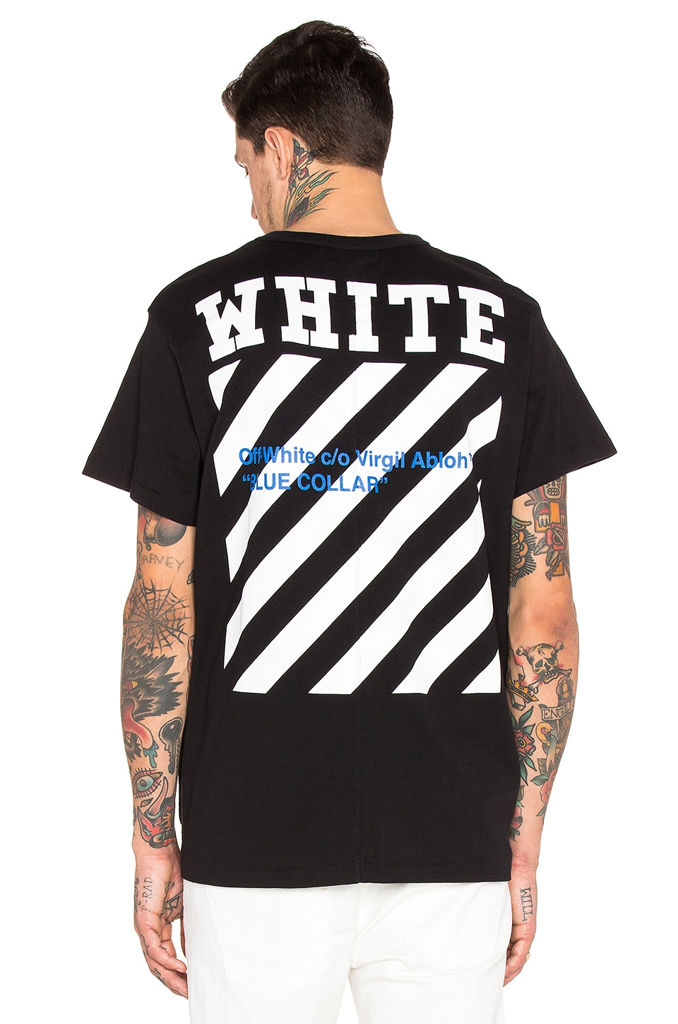 OFF WHITE Blue Collar Tee in Black Cobalt Blue REVOLVE