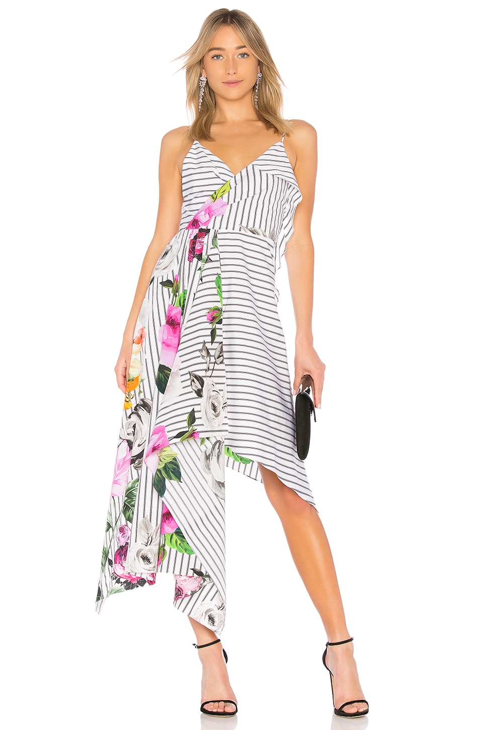 OFF-WHITE DRAPED FLORAL DRESS