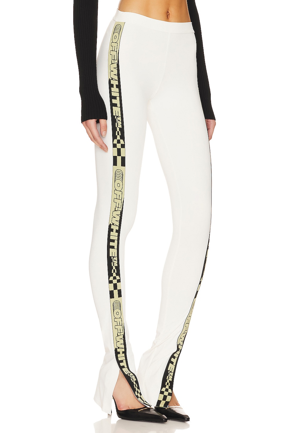 OFF-WHITE Logo Band Split Leggings in Beige