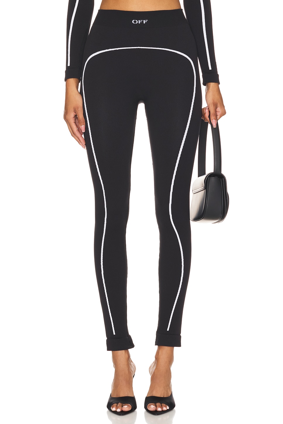 OFF WHITE Off Stamp Seamless Leggings in Black White REVOLVE