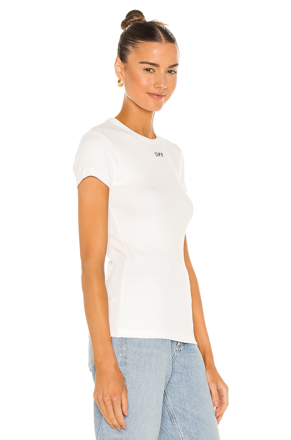 OFF-WHITE Basic Ribbed Tee in White & Black