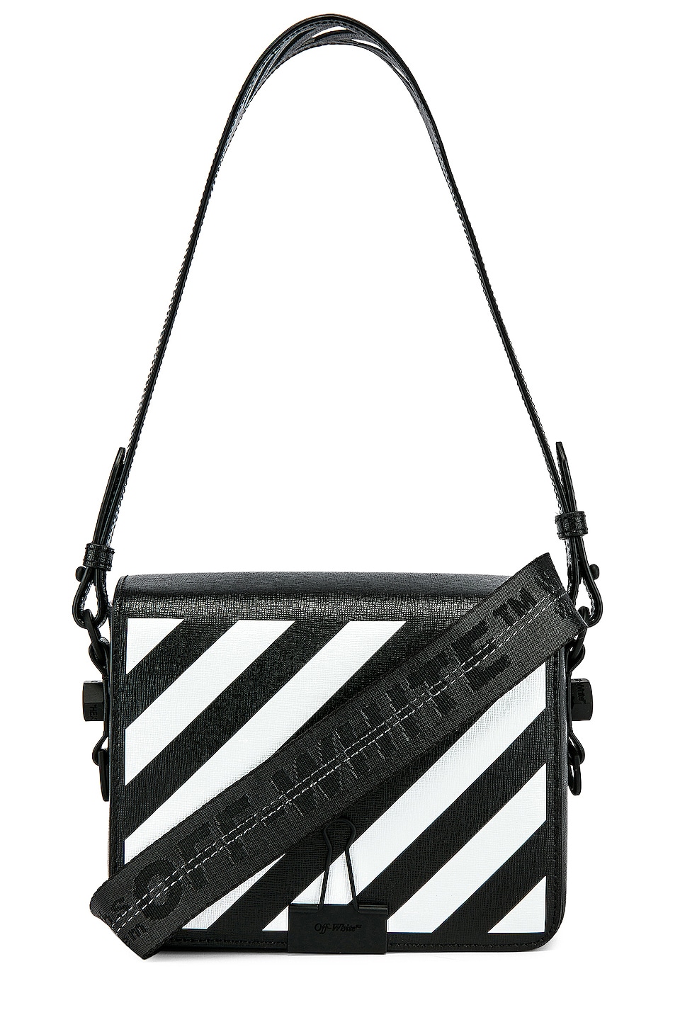 off white black diagonal flap bag