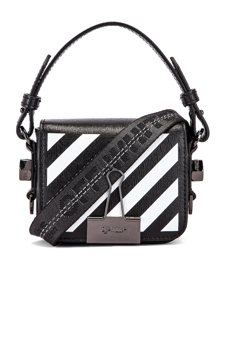 OFF-WHITE Diagonal Baby Flap Bag in Black & White | REVOLVE