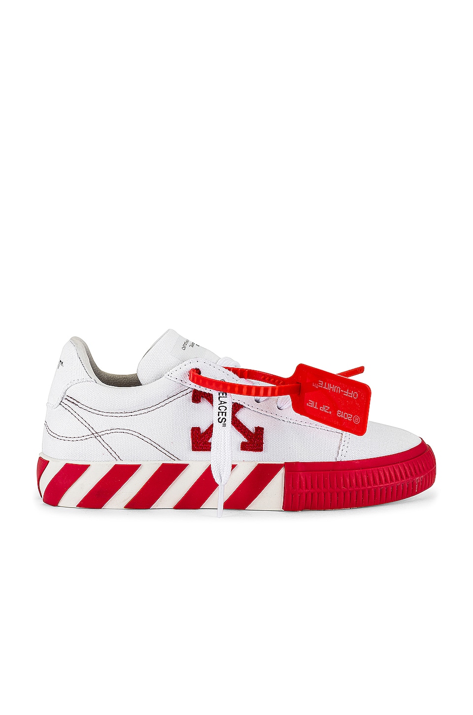 OFF-WHITE Canvas Low Vulcanized Sneaker in White & Red | REVOLVE