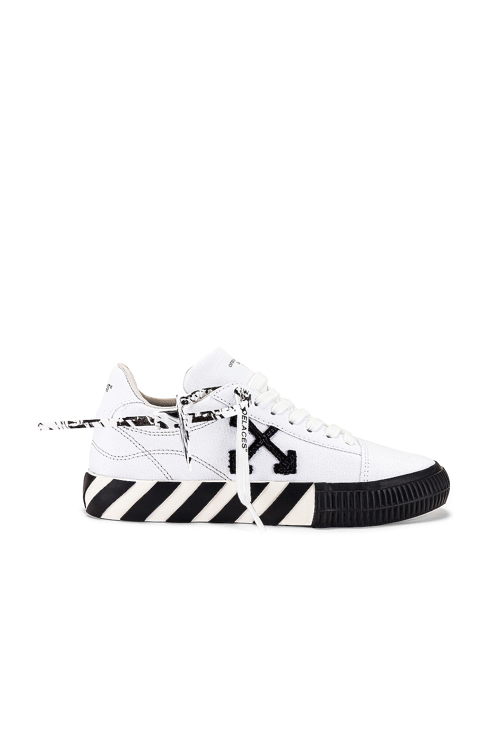 OFF-WHITE Low Vulcanized Canvas Sneaker in White & Black | REVOLVE