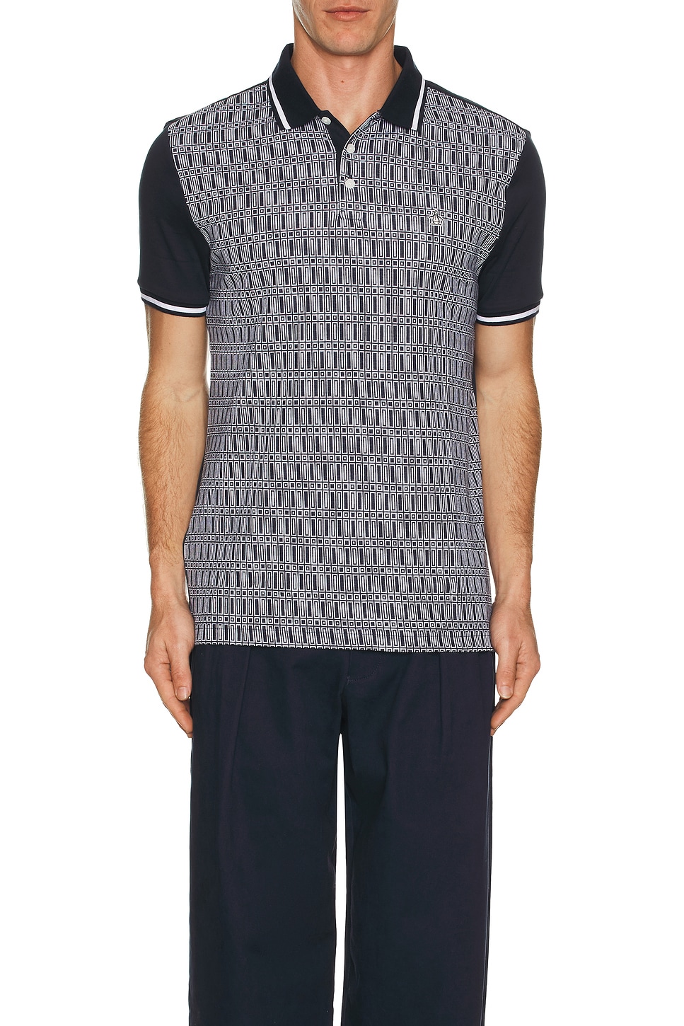Jacquard Front Interlock Geo Print Polo