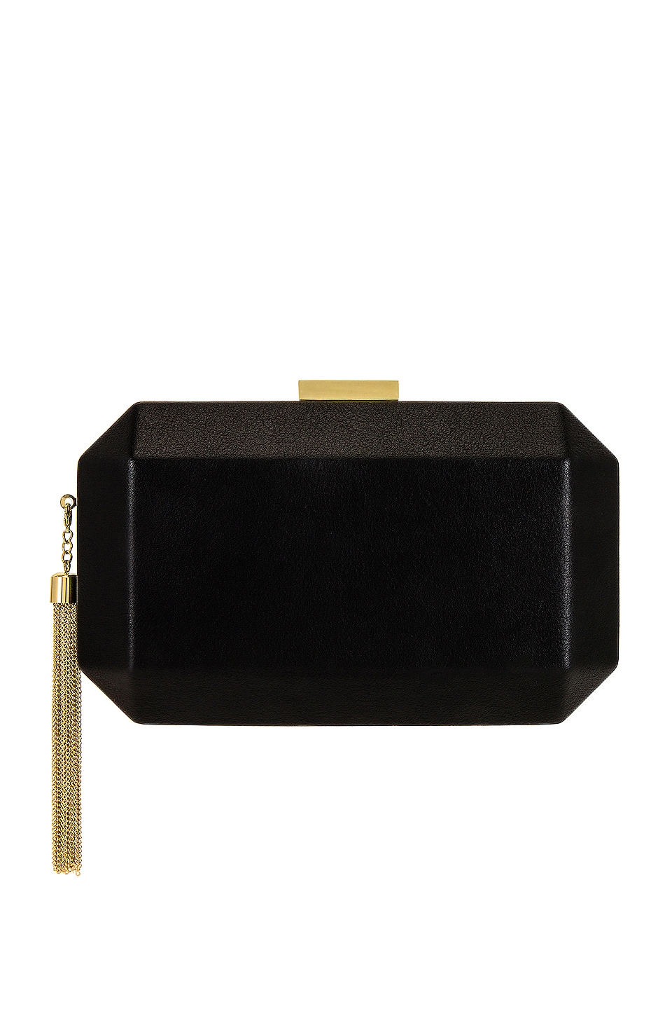 olga berg Lia Facetted Clutch With Tassel in Black & Gold