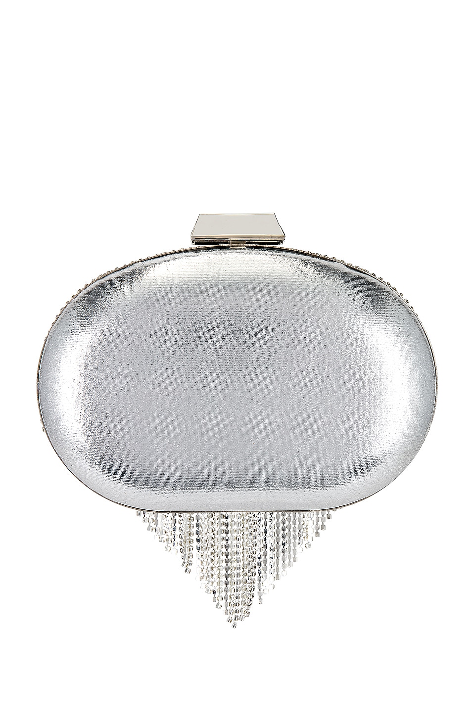 olga berg Bria Crystal Fringed Bag in Silver