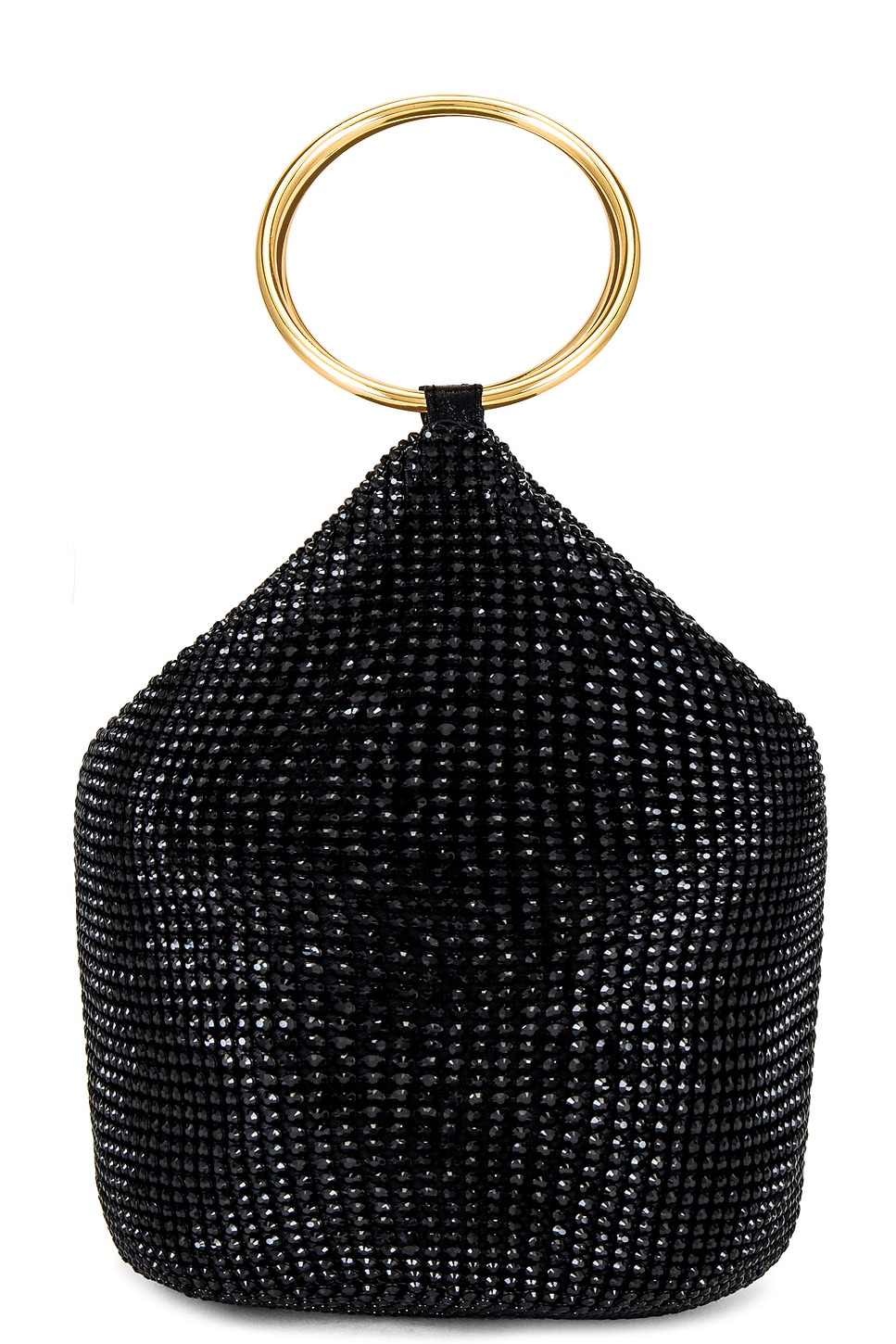 olga berg Ellie Crystal Mesh Ring Handle Bag in Black