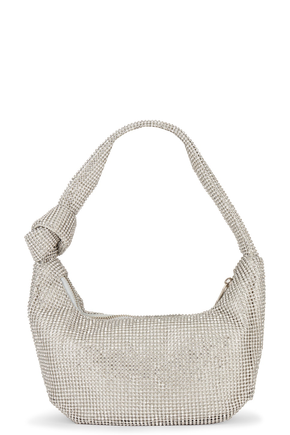 olga berg Jessica Soft Crystal Mesh Croissant Bag in Silver