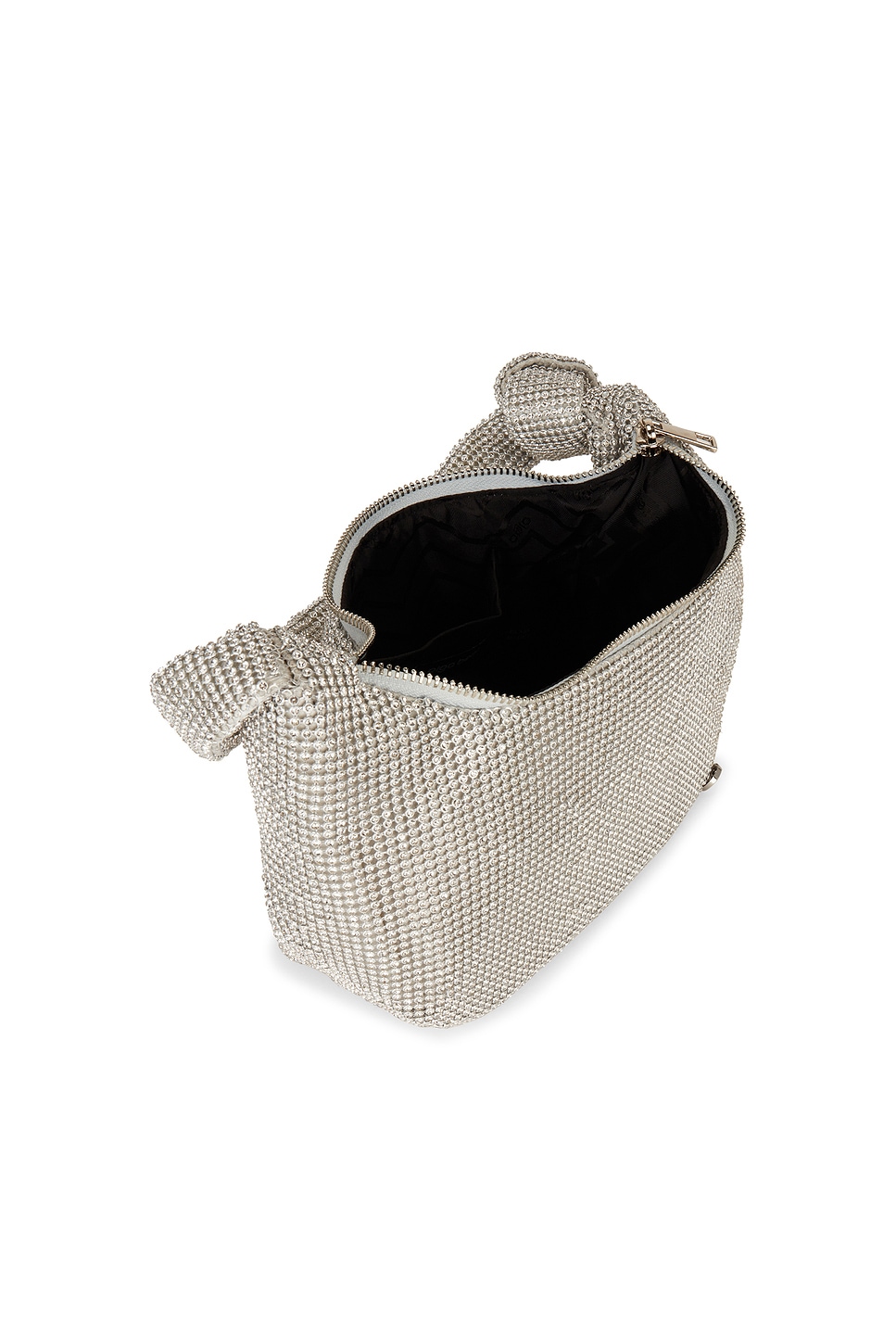 olga berg Jessica Soft Crystal Mesh Croissant Bag in Silver