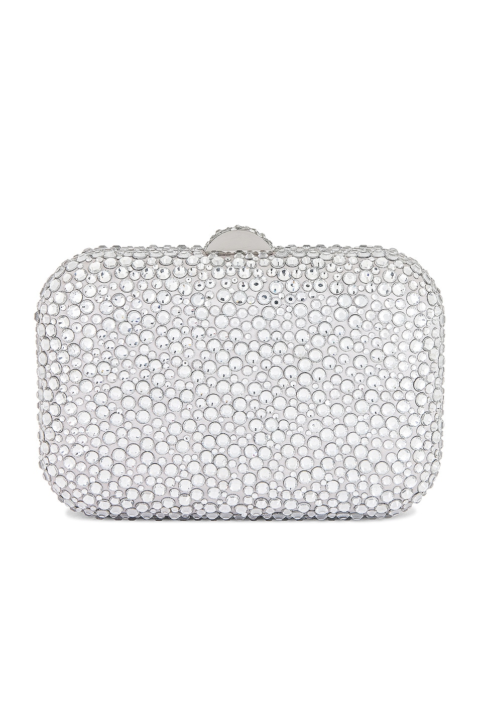 olga berg Casey Hot Fix Encrusted Clutch in Silver