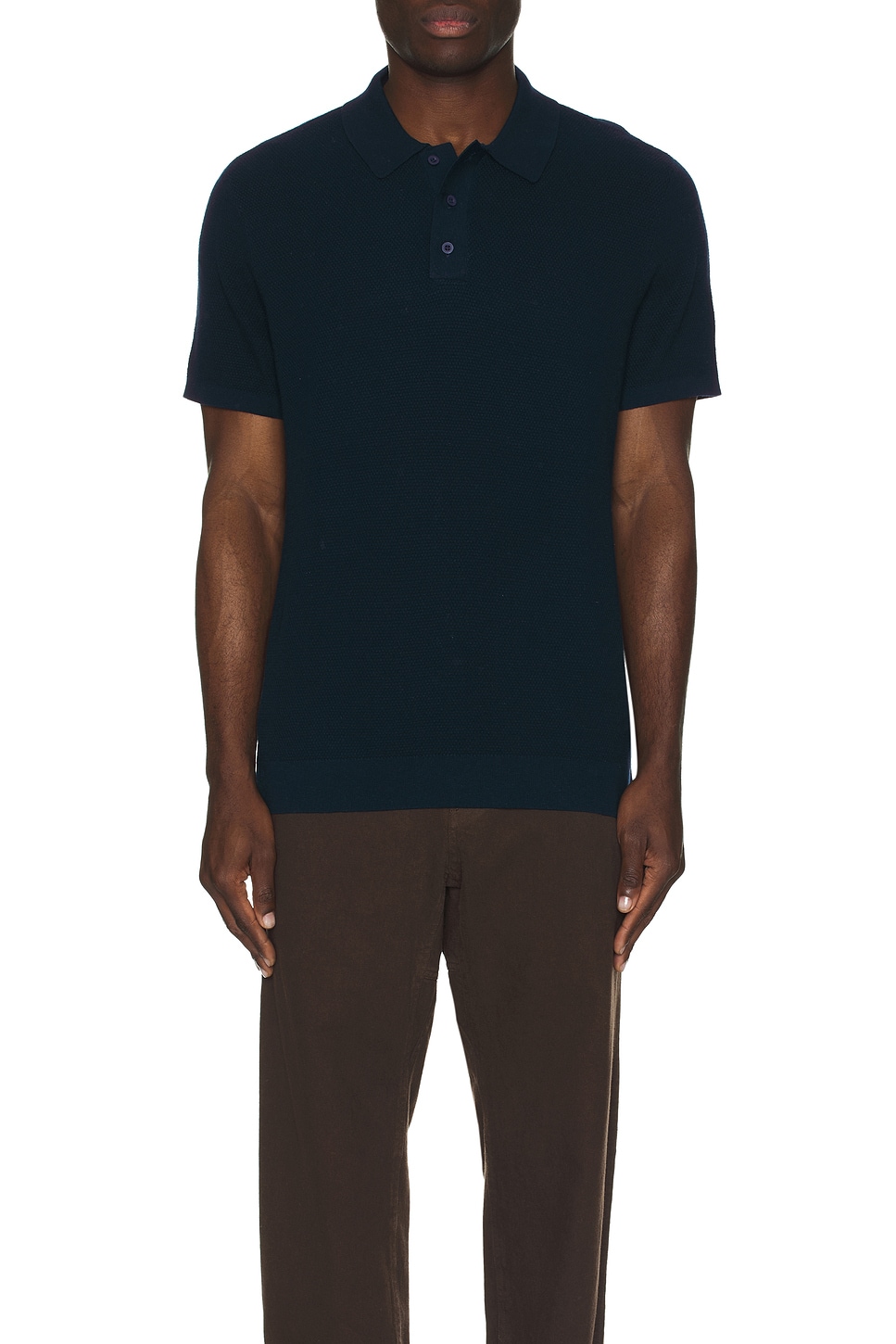 onia Cotton Textured Knit Polo in Deep Navy | REVOLVE