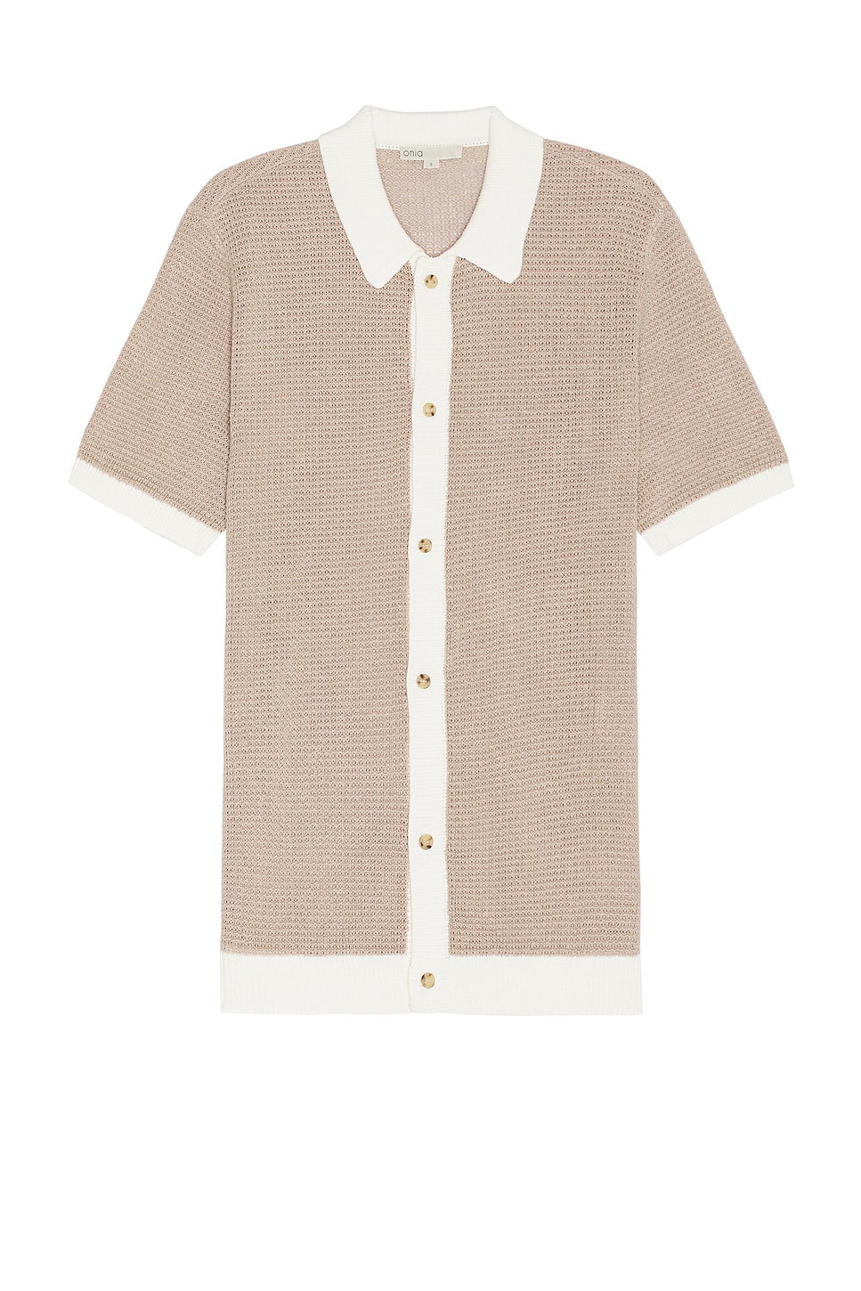 onia Short Sleeve Button Up Shirt in Tan White REVOLVE