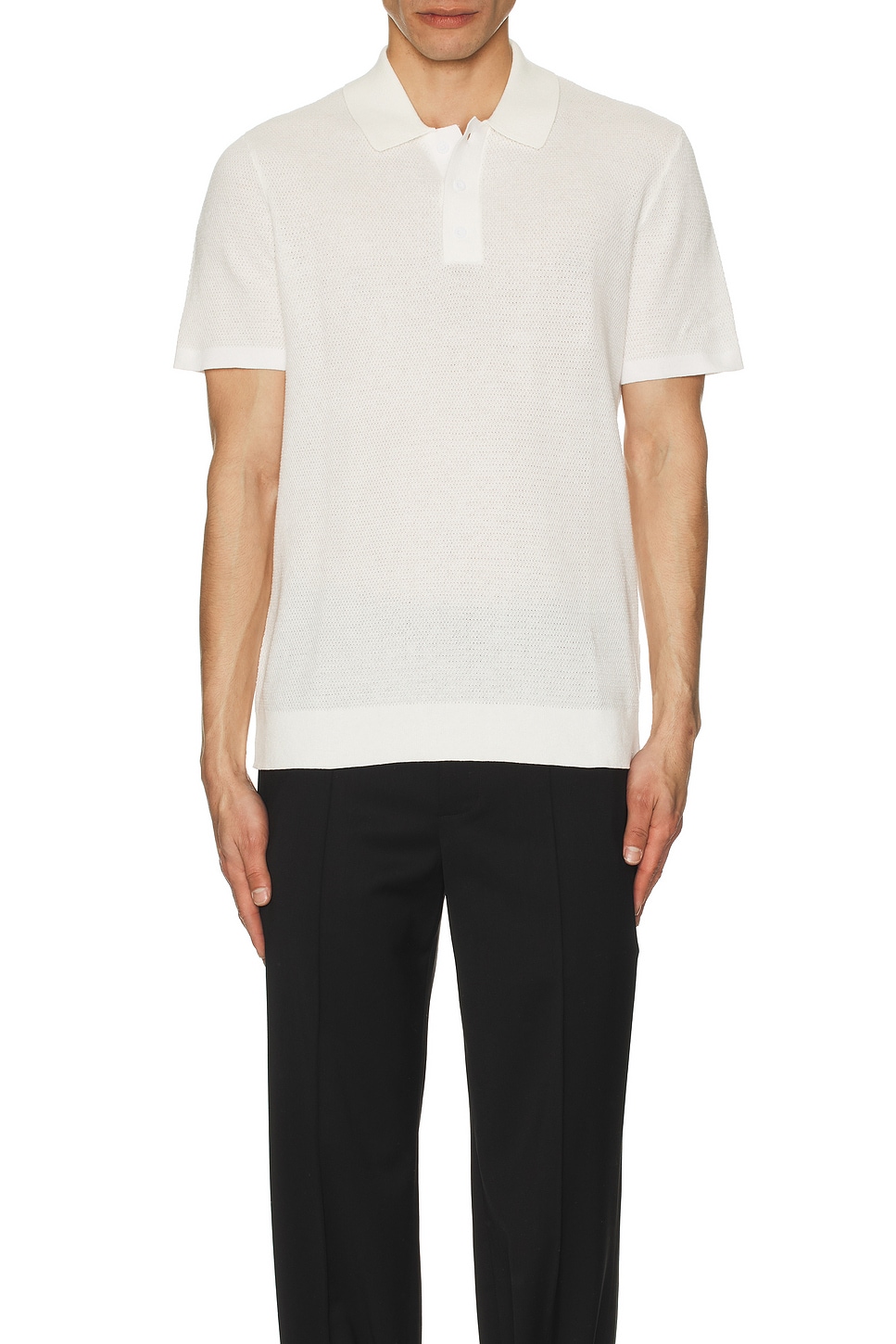 onia Cotton Linen Long Sleeve Sweater Polo in White REVOLVE