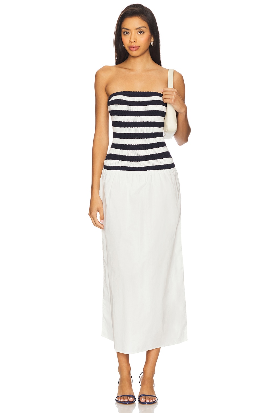 onia Crochet Knit Poplin Maxi Dress in Deep Navy & White | REVOLVE