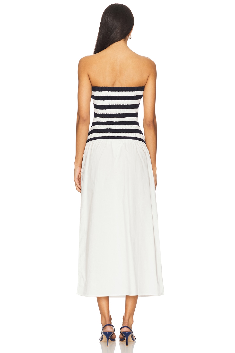 onia Crochet Knit Poplin Maxi Dress in Deep Navy & White | REVOLVE