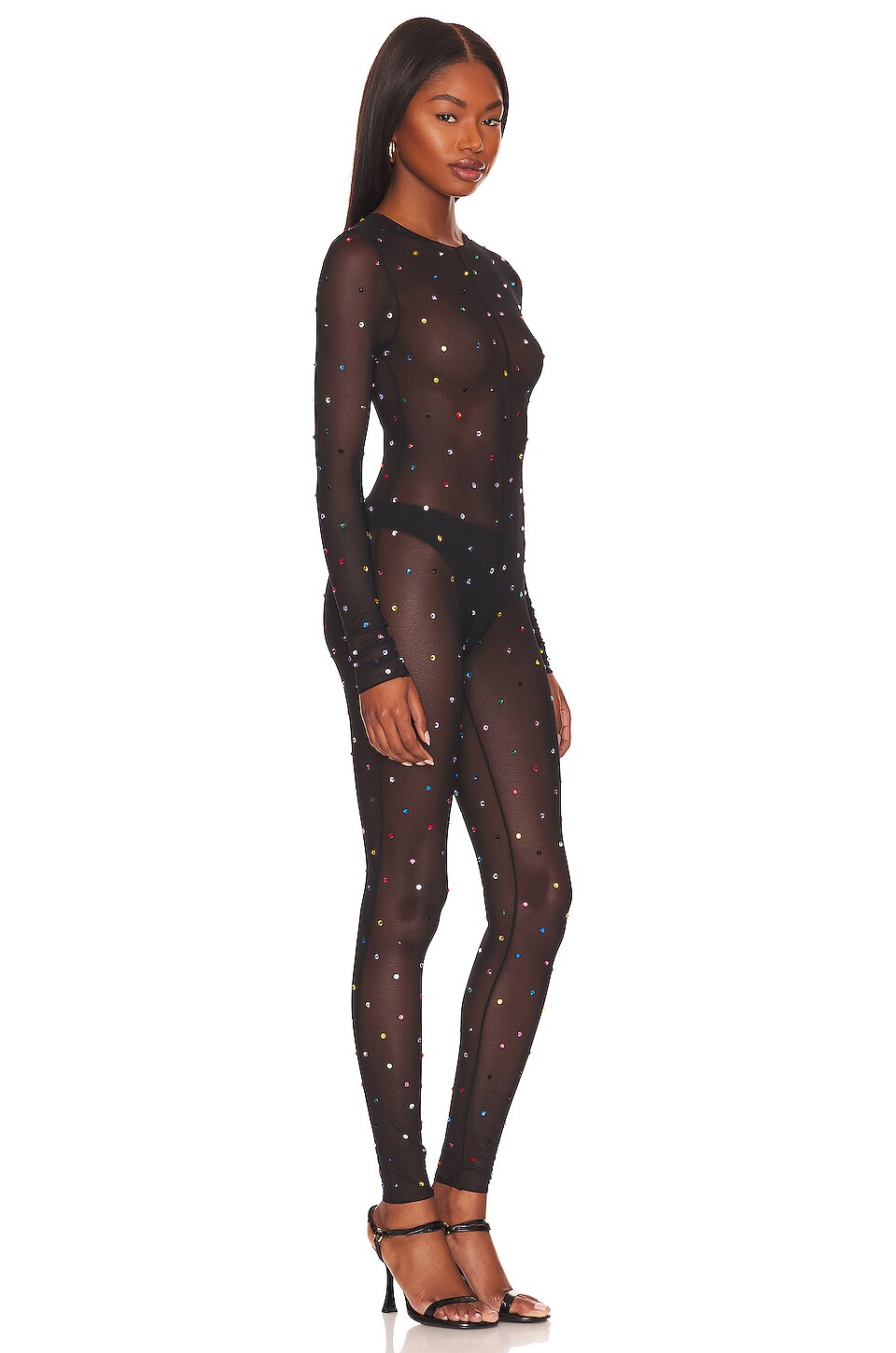 Oseree Gem Jumpsuit in Black & Multicolor Gems