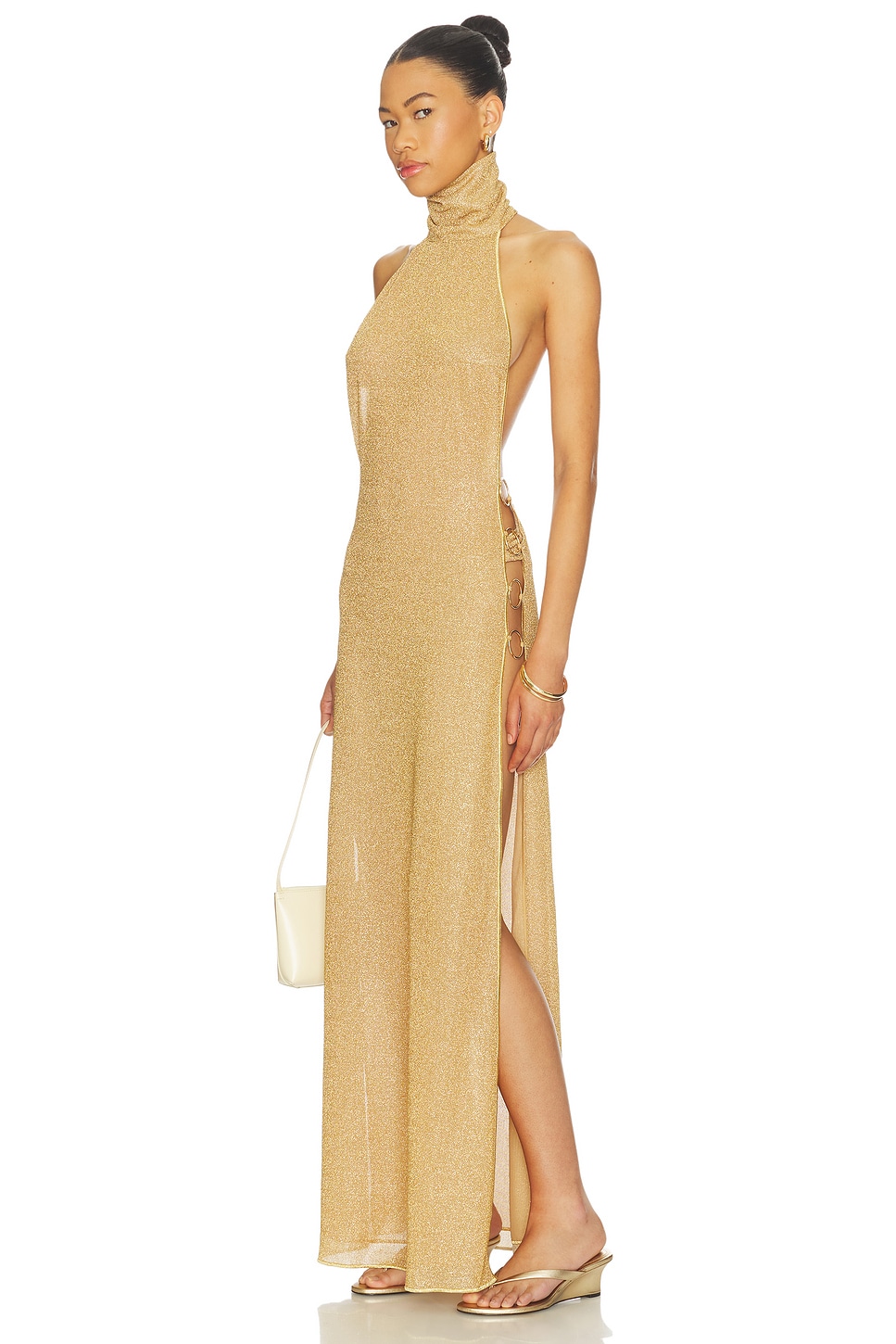 gold turtleneck dress Turtleneck Lace Maxi Dress – IULOVER