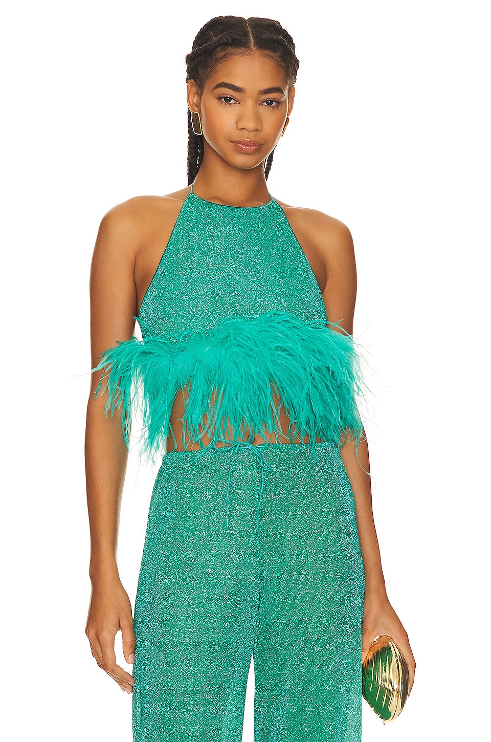 Oseree Lumiere Plumage Necklace Top in Aquamarine