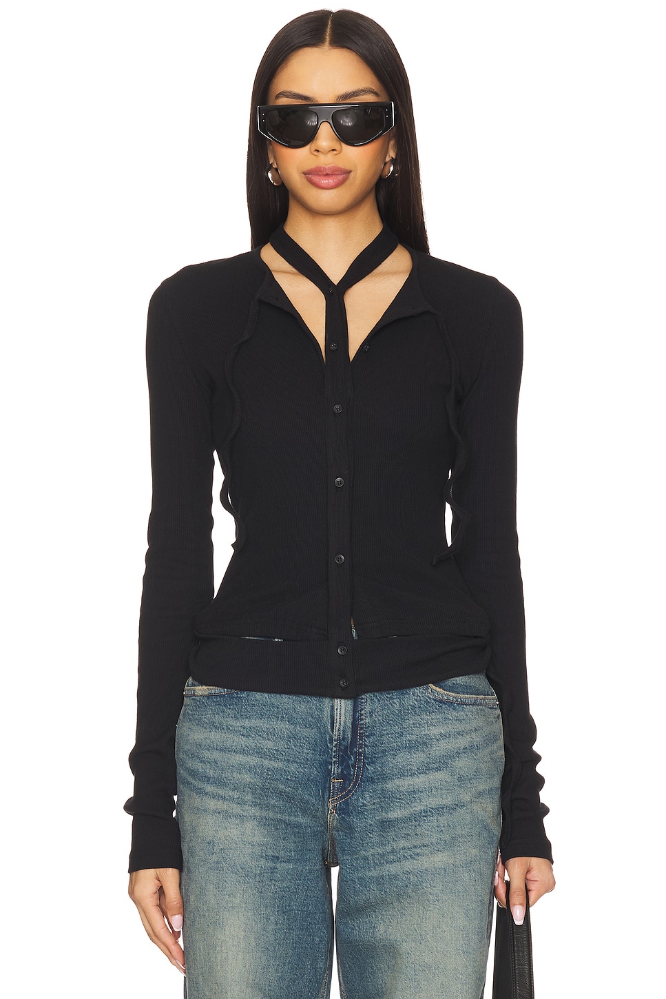 Double Closure Rib Cardigan - Thumbnail 2
