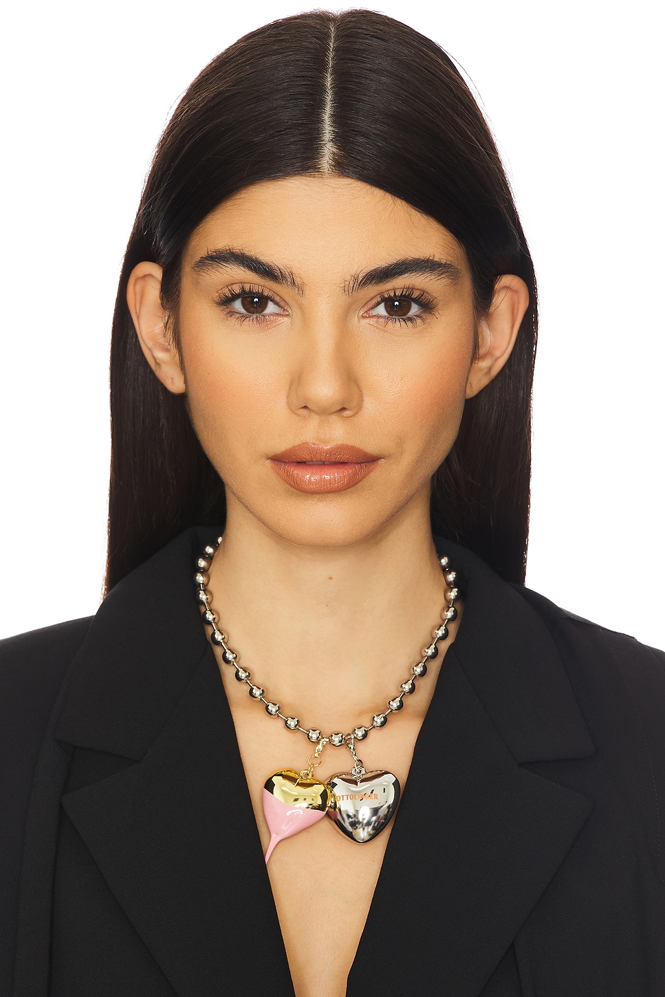Ottolinger Otto Heart Necklace in Silver & Pink | REVOLVE