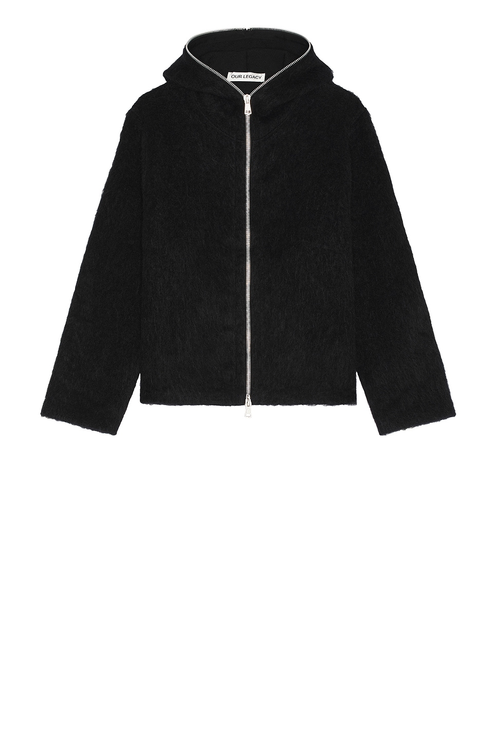 Our Legacy Full Zip Hood in Black Hairy Wool | REVOLVE