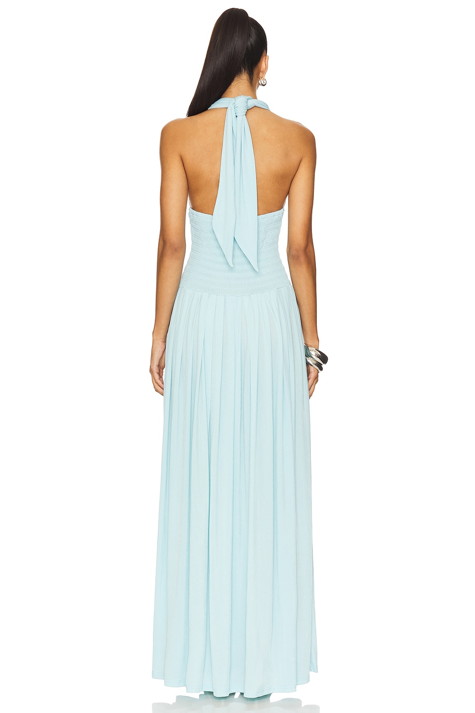 knee length dresses for ladies Blue Chambray Halter Maxi Dress - Mabel Dress main image 0