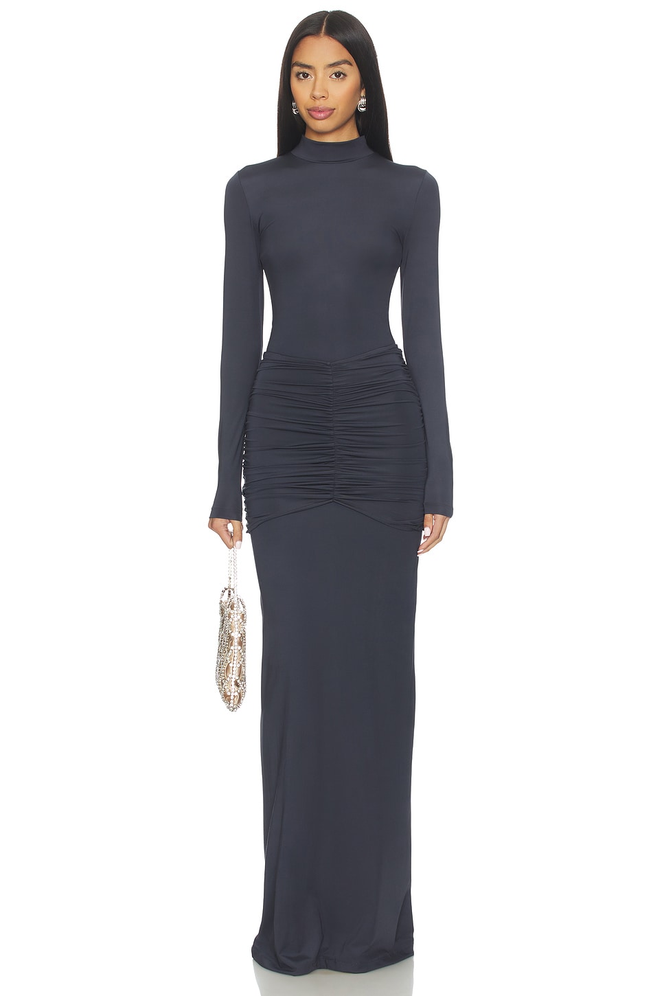 sleeve maxi dress plus size Plus Size Round Neck Long Sleeve Maxi Dress with Pockets Floral / XL
