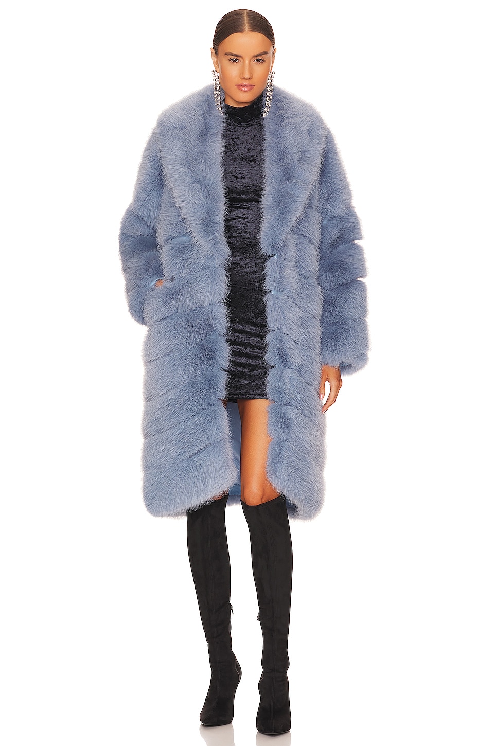 OW Collection Copenhagen Faux Fur Coat in Blue