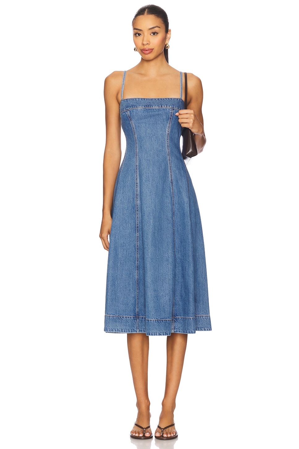 knee length dresses for ladies Baltic Born Womens Marta Smocked Midi Dress | White + Blue main image 1