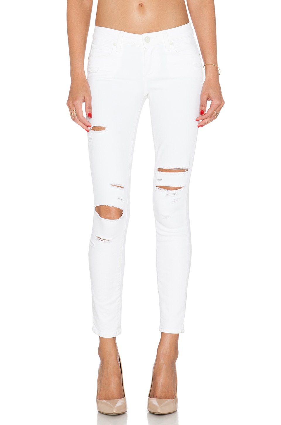 PAIGE Verdugo Ankle Skinny in Shell Arlo Destructed | REVOLVE