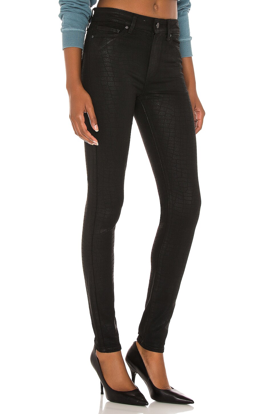 PAIGE Hoxton Ultra Skinny in Black Croc Luxe Coating
