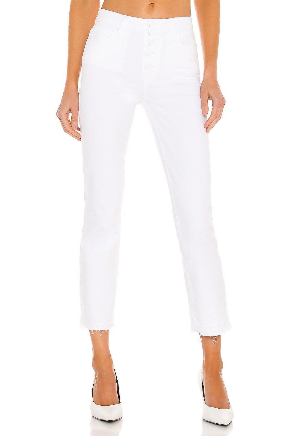 Click to view more detailed imagery on our partner's website Paige Hoxton White Straight-leg Jeans In Cool White Distressed