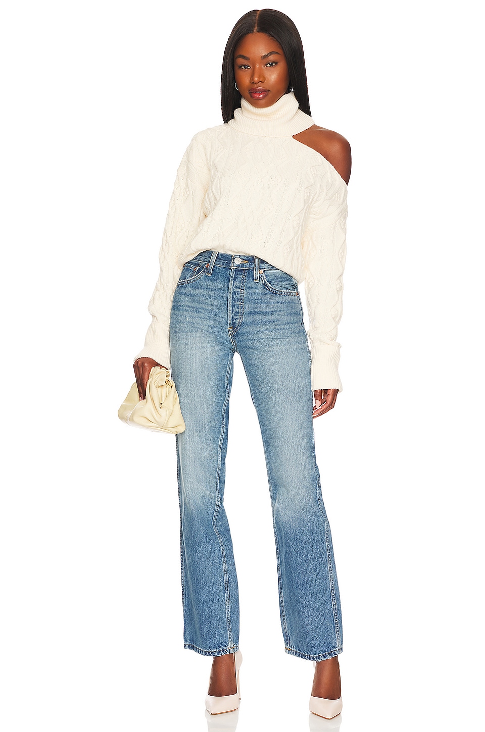 PAIGE Cropped Cable Knit Raundi in Ivory | REVOLVE