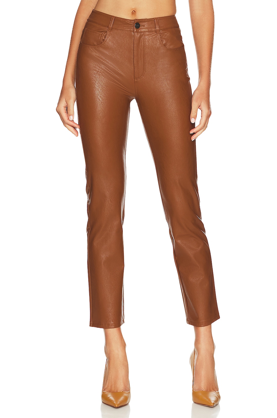 chestnut faux leather pants