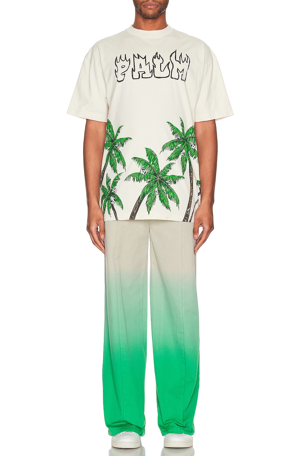 Palm Angels Palms & Skull Vintage Tee in White & Green | REVOLVE