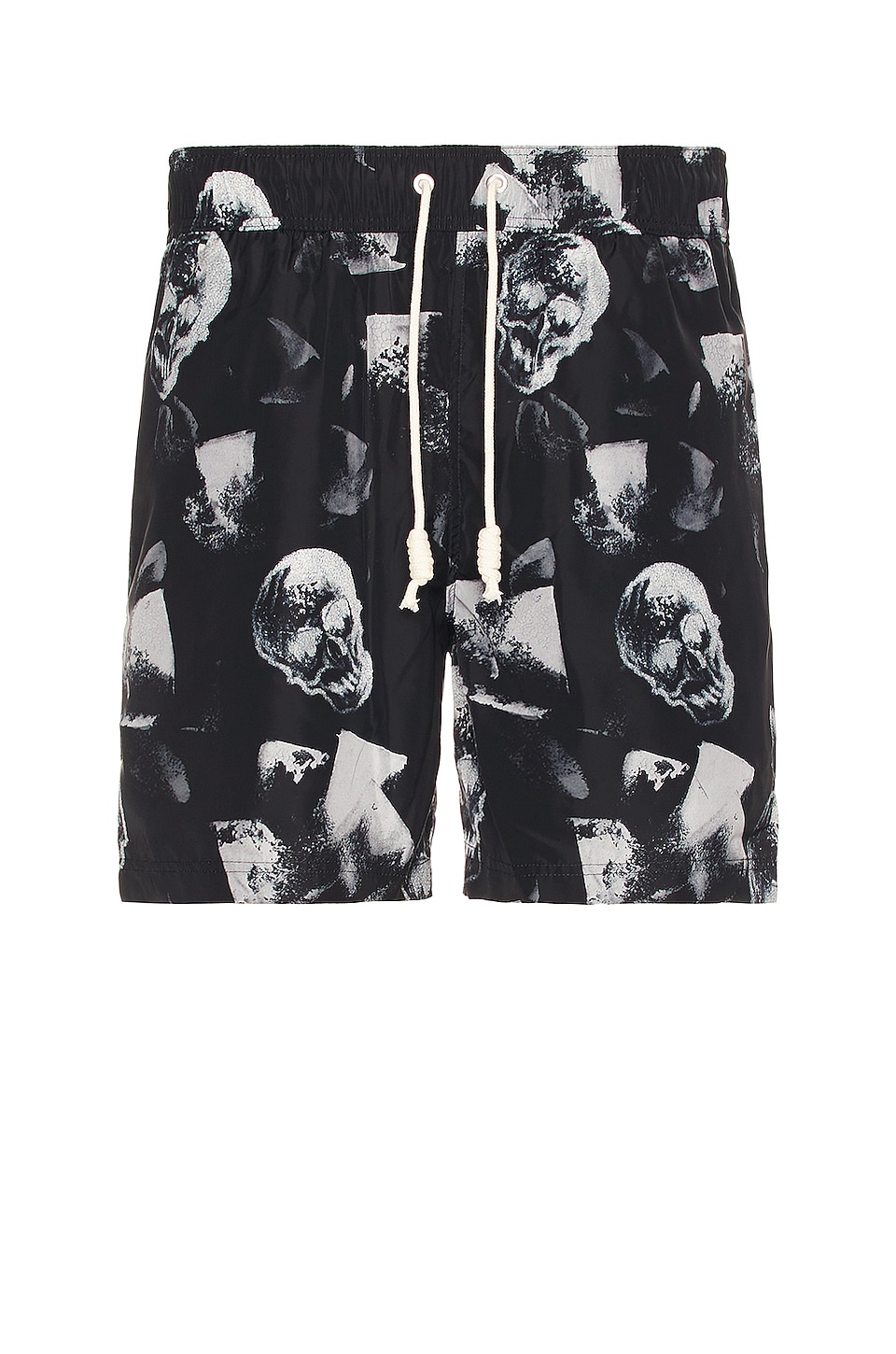 Palm Angels Skulls Print Swimshort in Black & White | REVOLVE