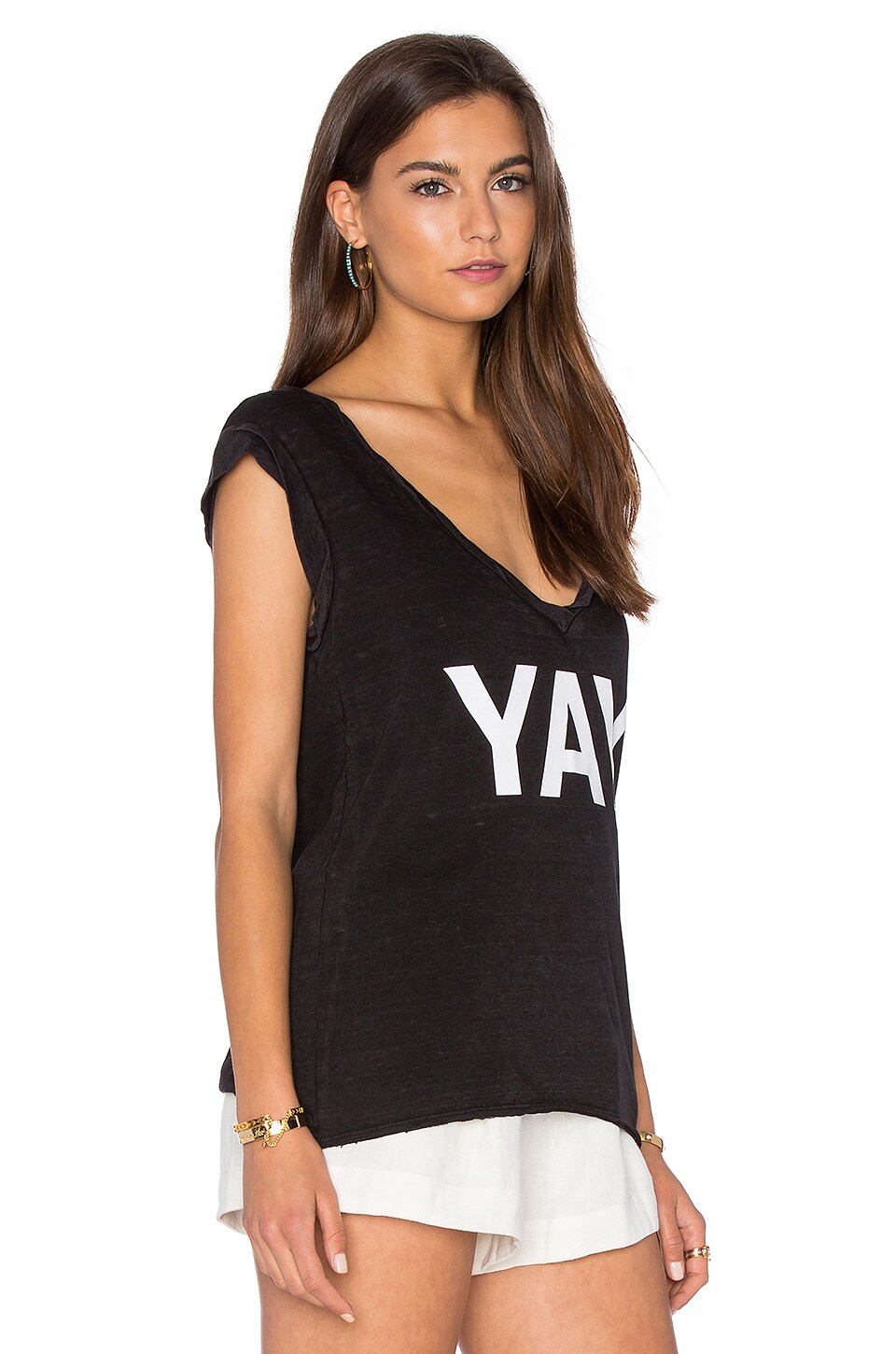 Pam & Gela Kate V Neck Tee in Burnout Black