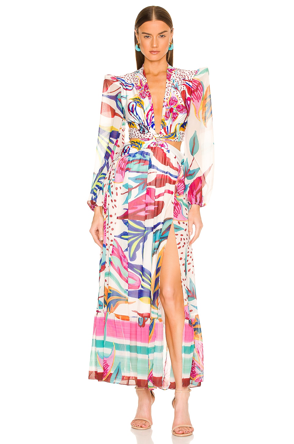 Long Sleeve Plunge Maxi Dress for Hawaii Vacation