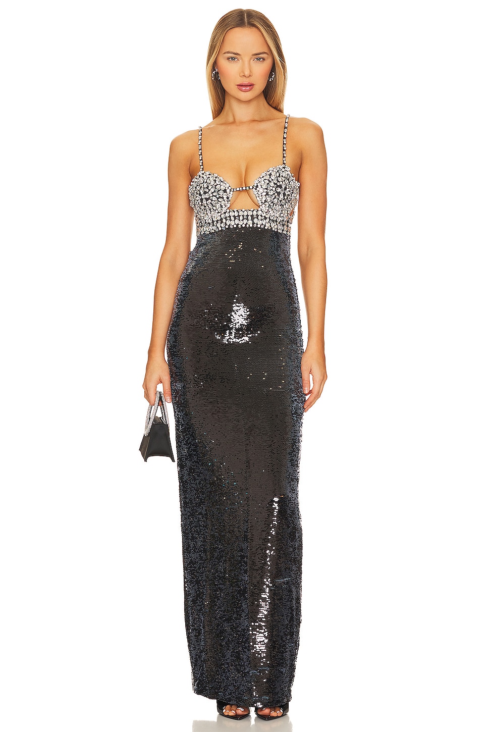 PatBO Hand Beaded Sequin Gown in Black