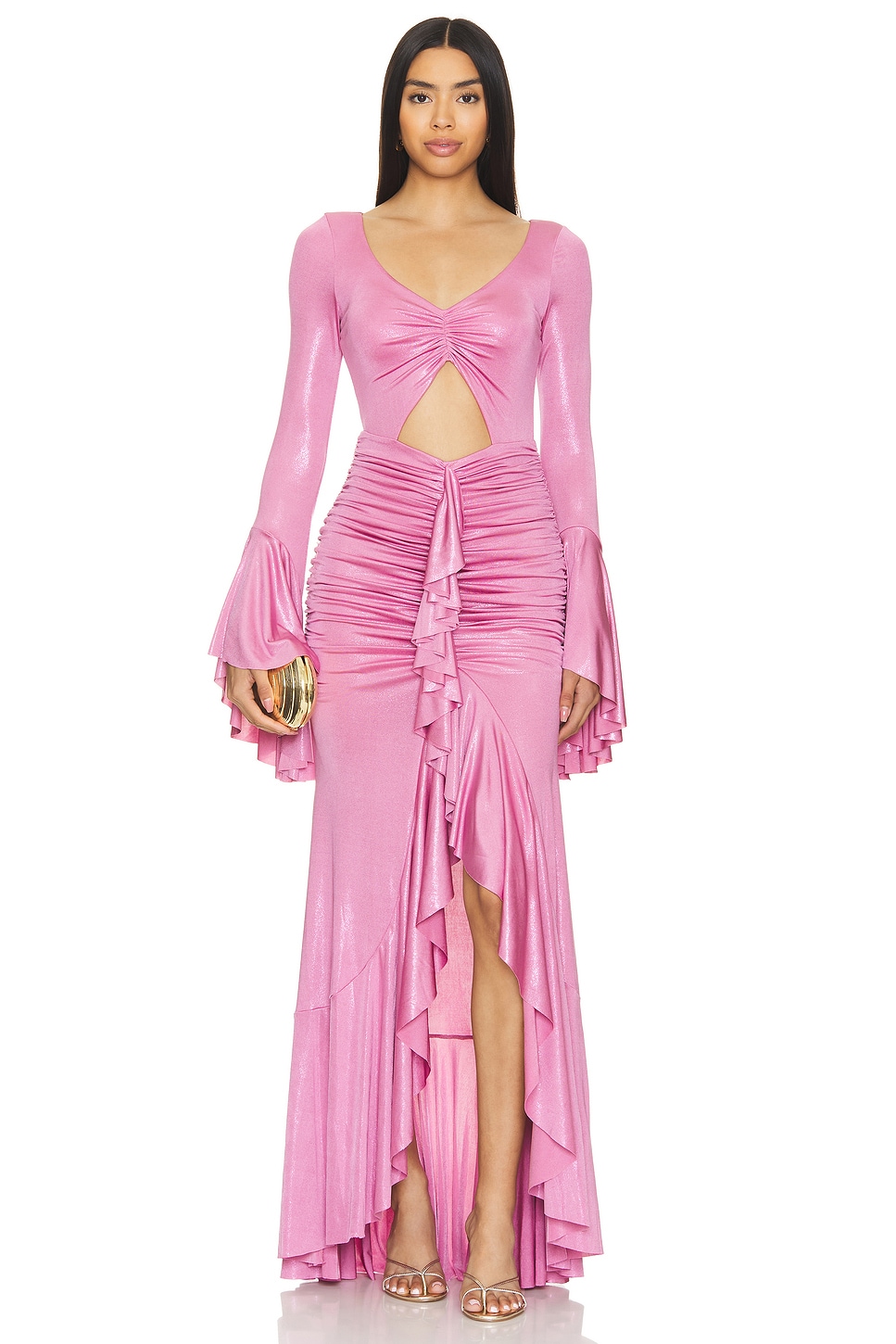 PatBO - Metallic Jersey Ruched Maxi Dress | Plush