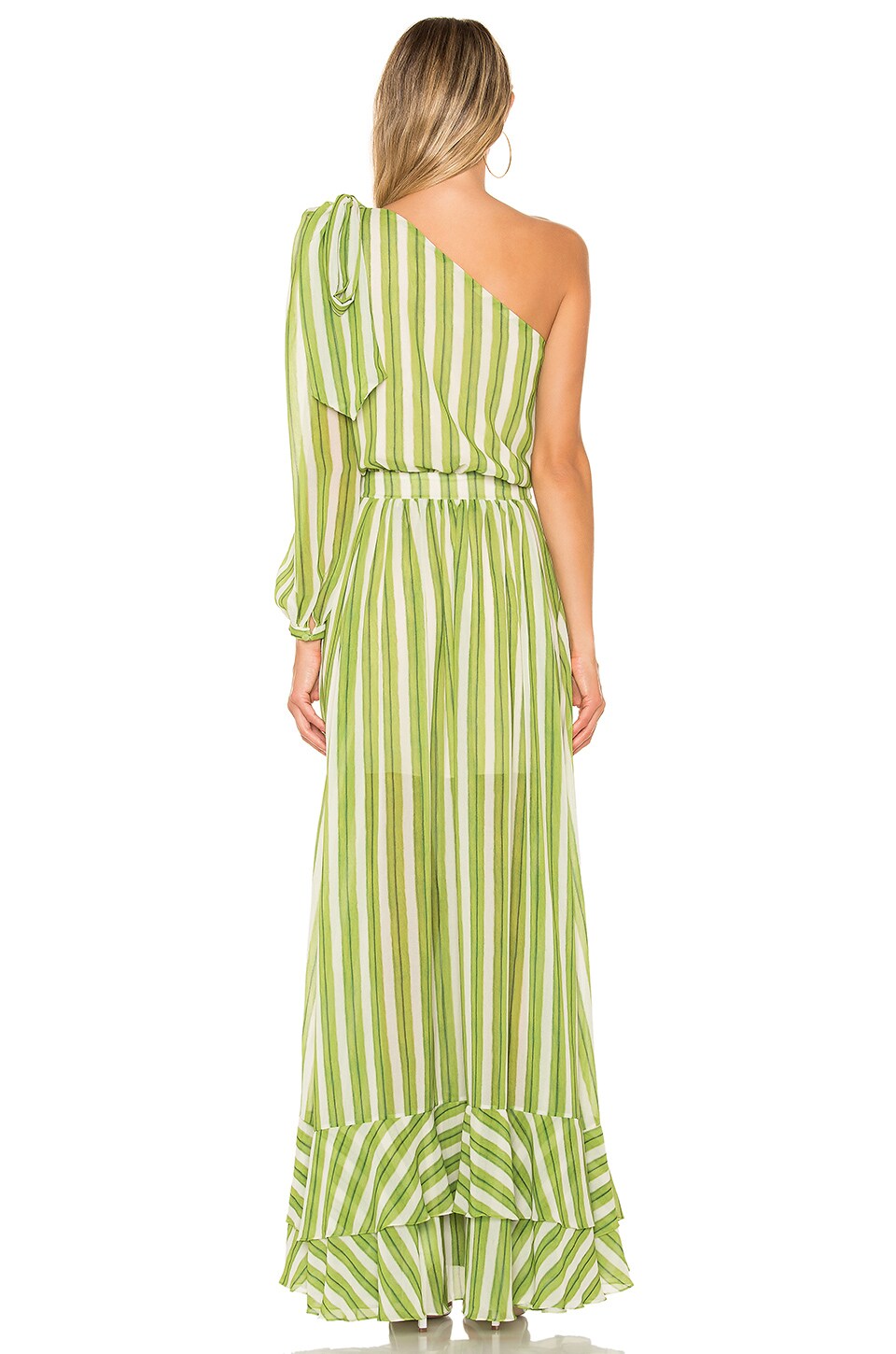 PatBO Striped One Shoulder Maxi Dress in Green & White | REVOLVE