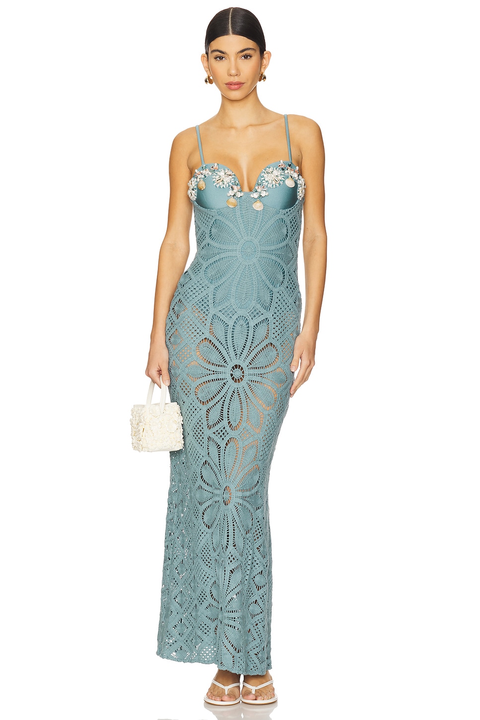 Camila Coelho Crochet Embroidered Maxi Dress