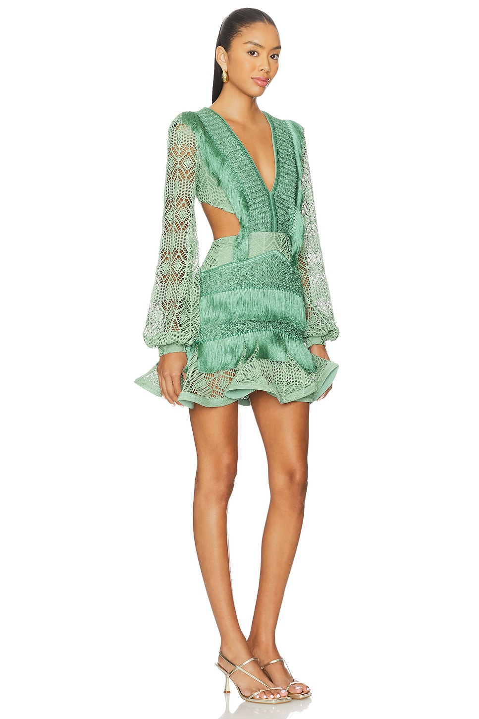 PatBO Samba Fringe Long Sleeve Mini Dress