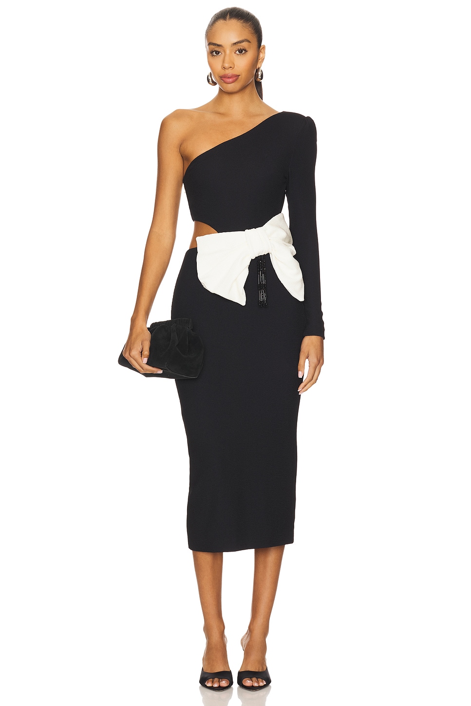 PatBO Grace Knit One Shoulder Midi Dress in Black | REVOLVE