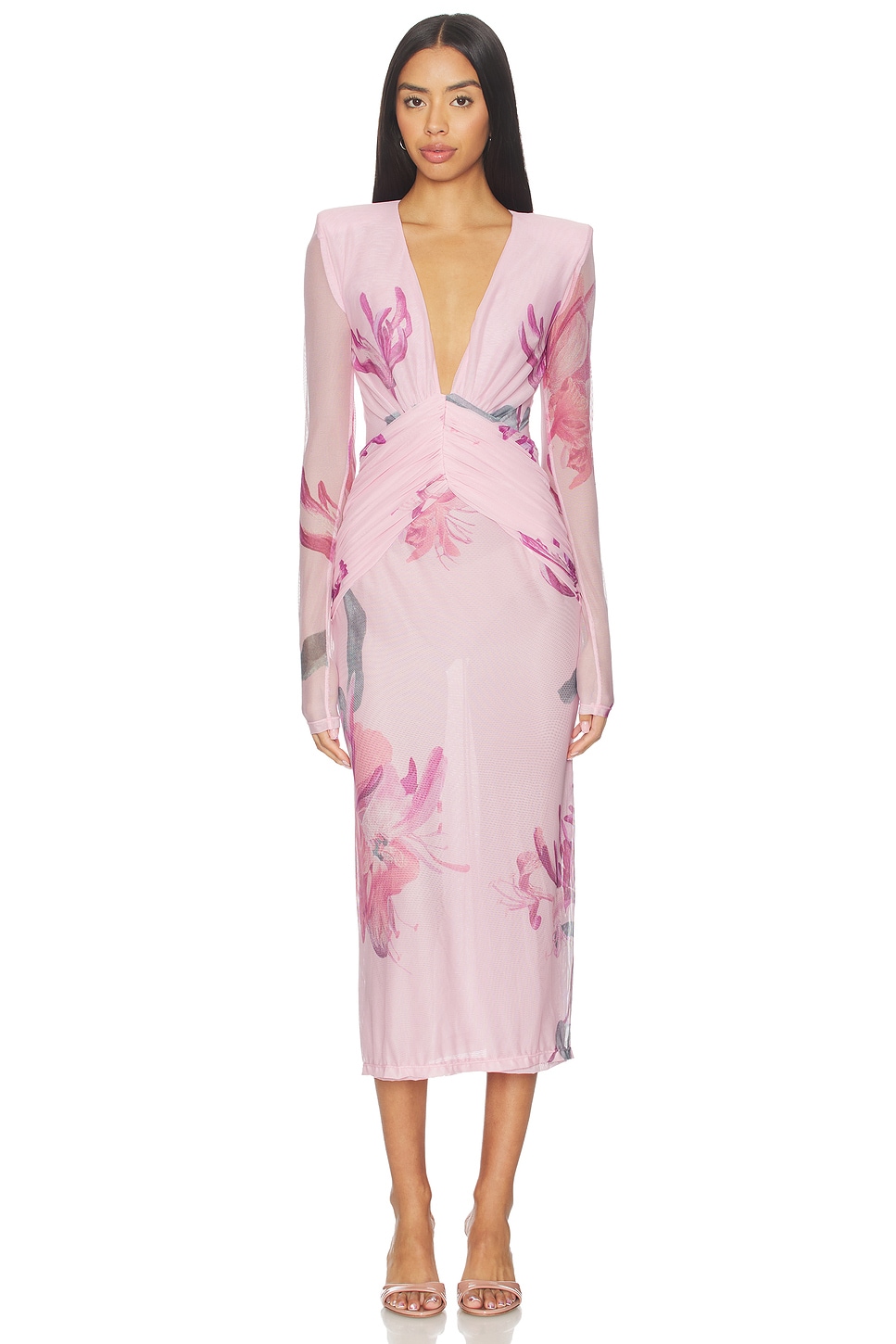 PatBO Honey Flower Tulle Midi Dress in Pink | REVOLVE