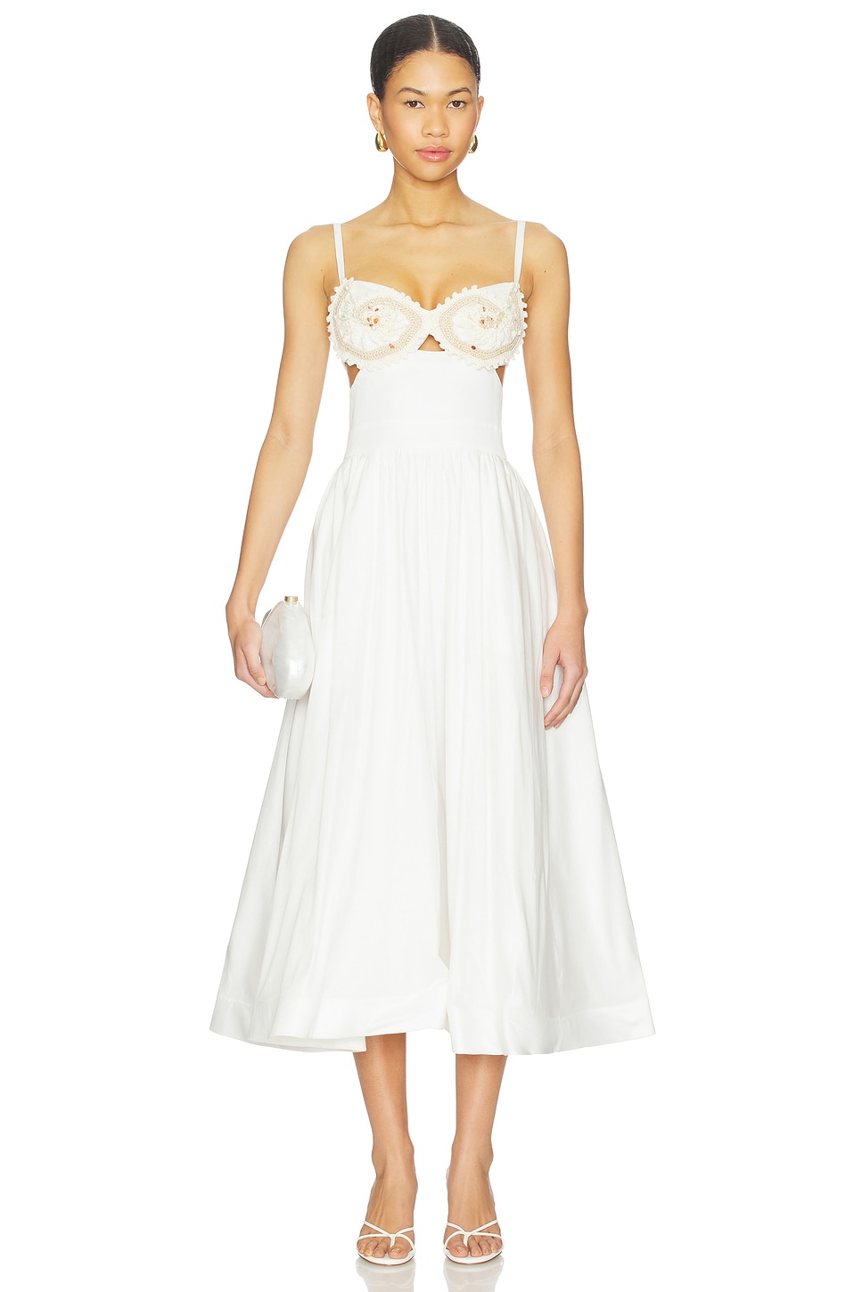 PatBO Seaweed Shell Embroidered Midi Dress in Off White | REVOLVE